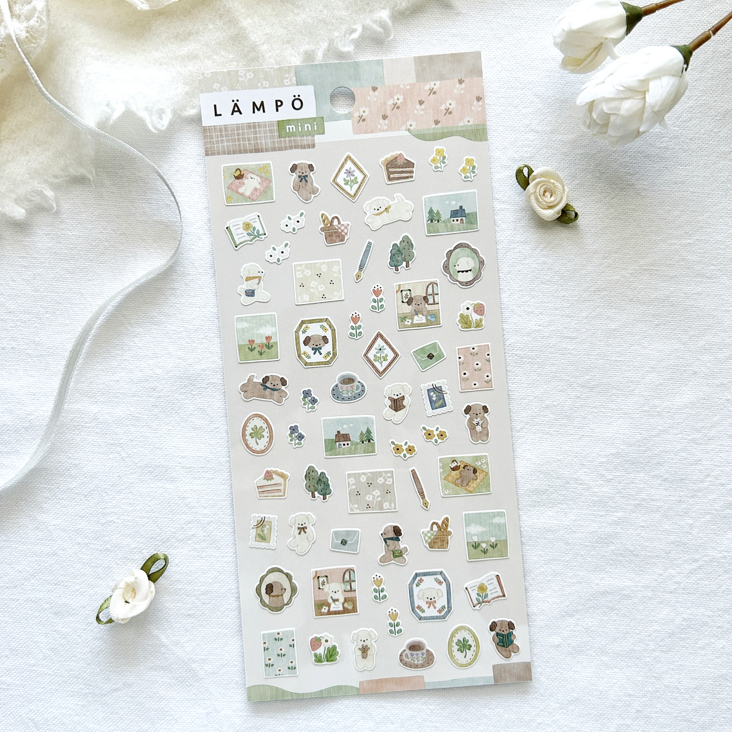 Mind Wave Lampo - Late Afternoon With Inu sticker sheet. Perfect for adding a comforting touch to your journals, planners, or letters.