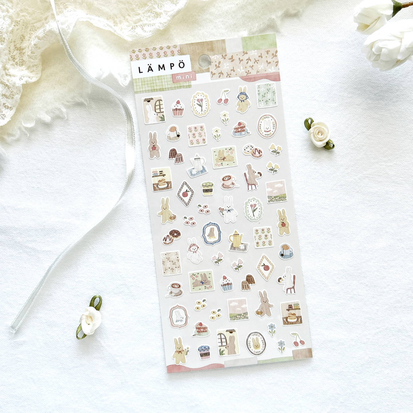 Mind Wave Lampo - Rabbit and Sunset sticker sheet. Perfect for decorating journals, planners, or scrapbooks.