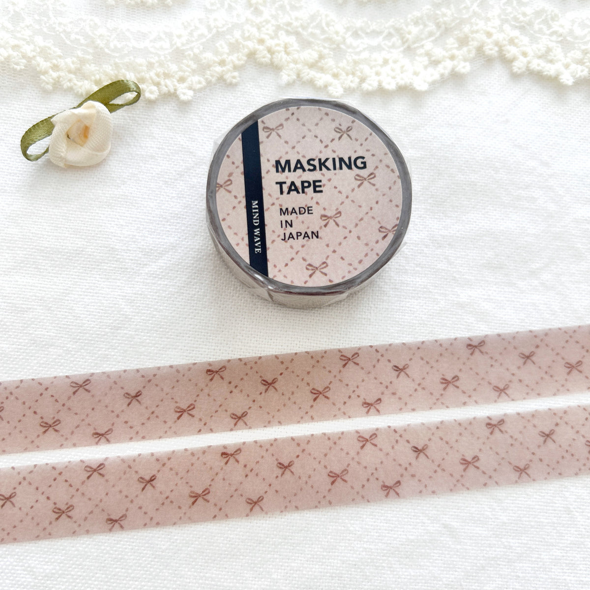 Mind Wave Washi Tape - Check Pattern 34 - Brown Bows