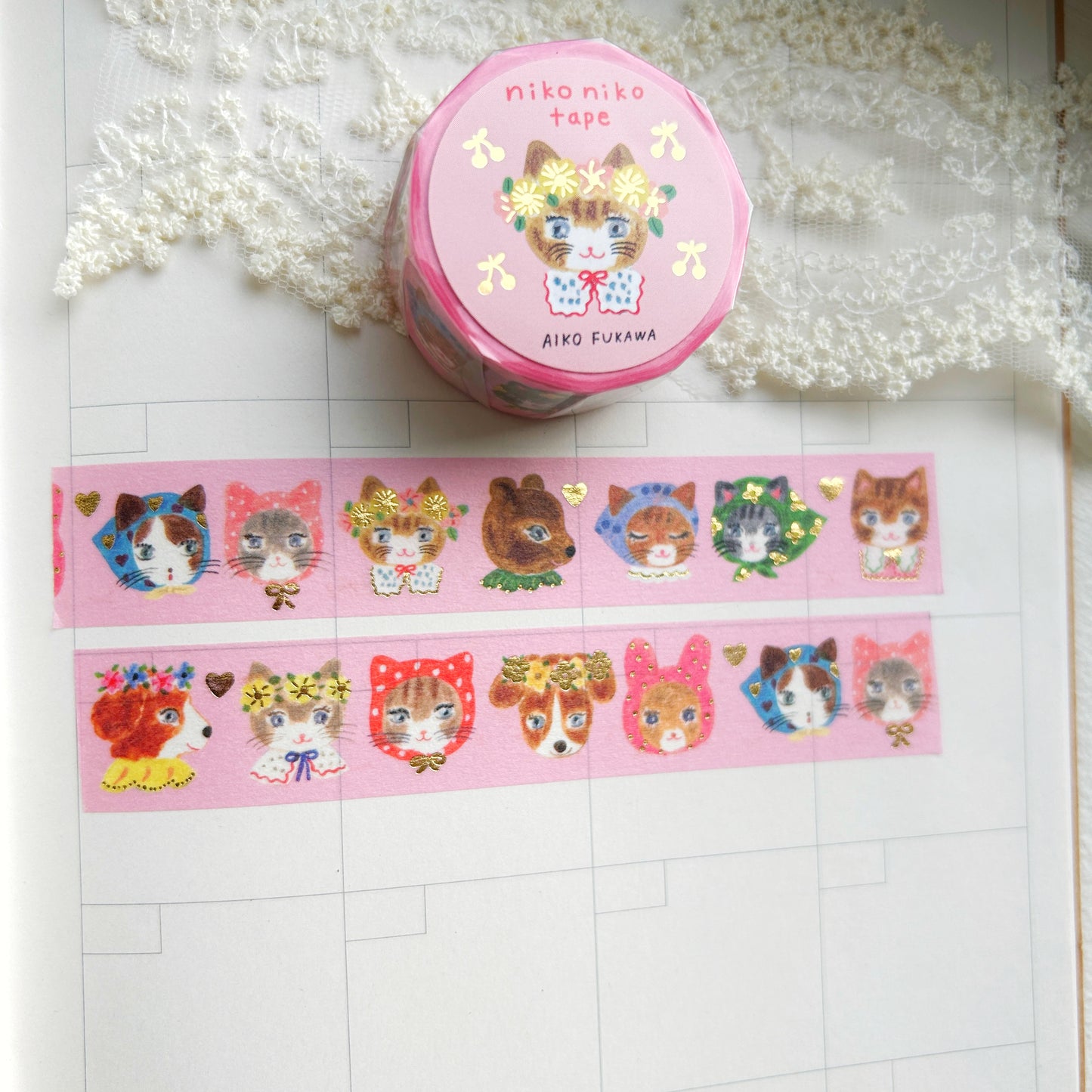 Cozyca - Aiko Fukawa Gold Foil Stamped Washi Tape Niko Niko