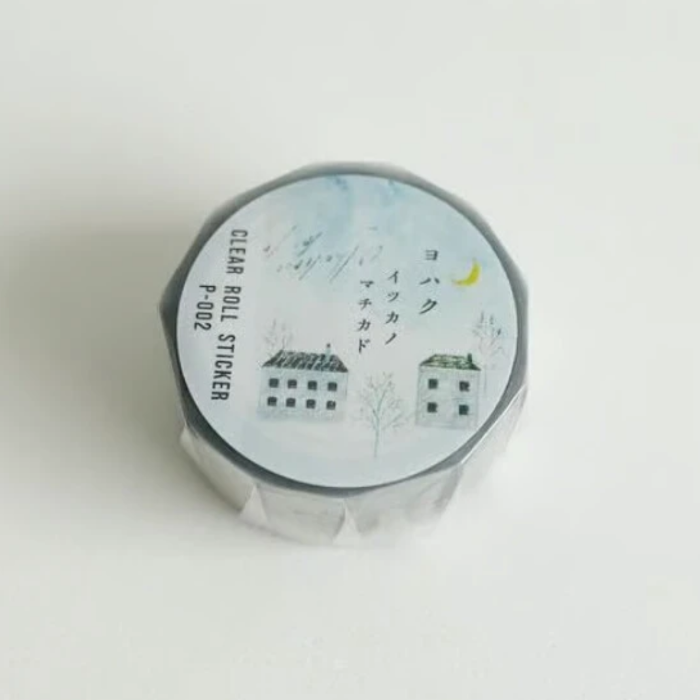 YOHAKU's PET Clear Tape - Itsuka-no-Machikado captures the nostalgia of a quiet street corner, with detailed illustrations of vintage homes.