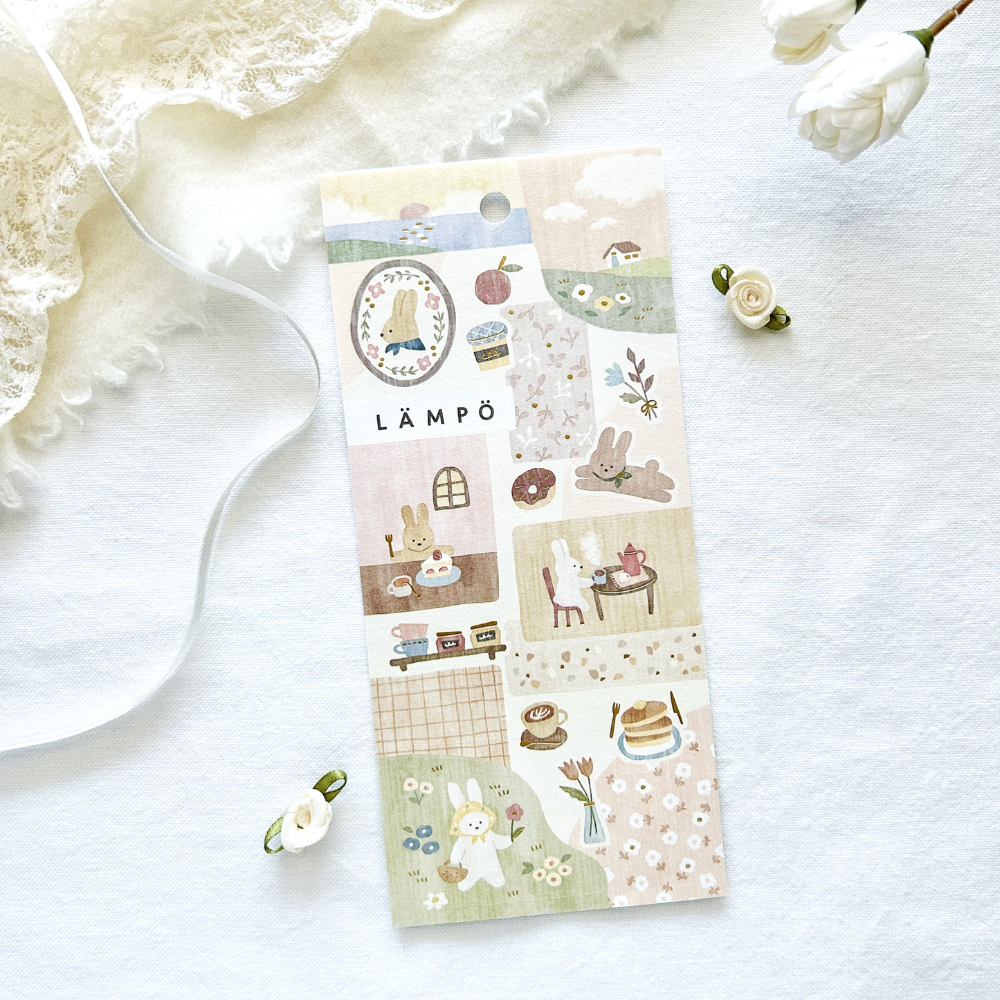 Mind Wave Lampo - Rabbit and Sunset sticker sheet. These stickers bring a creative touch to your journals, planners, and scrapbooks.