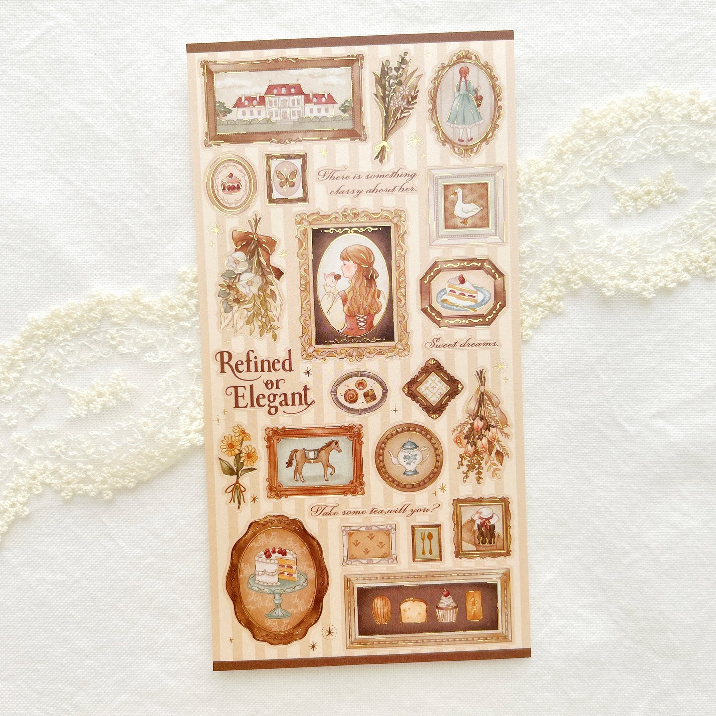 Decorative paper sheet with vintage-style illustrations
