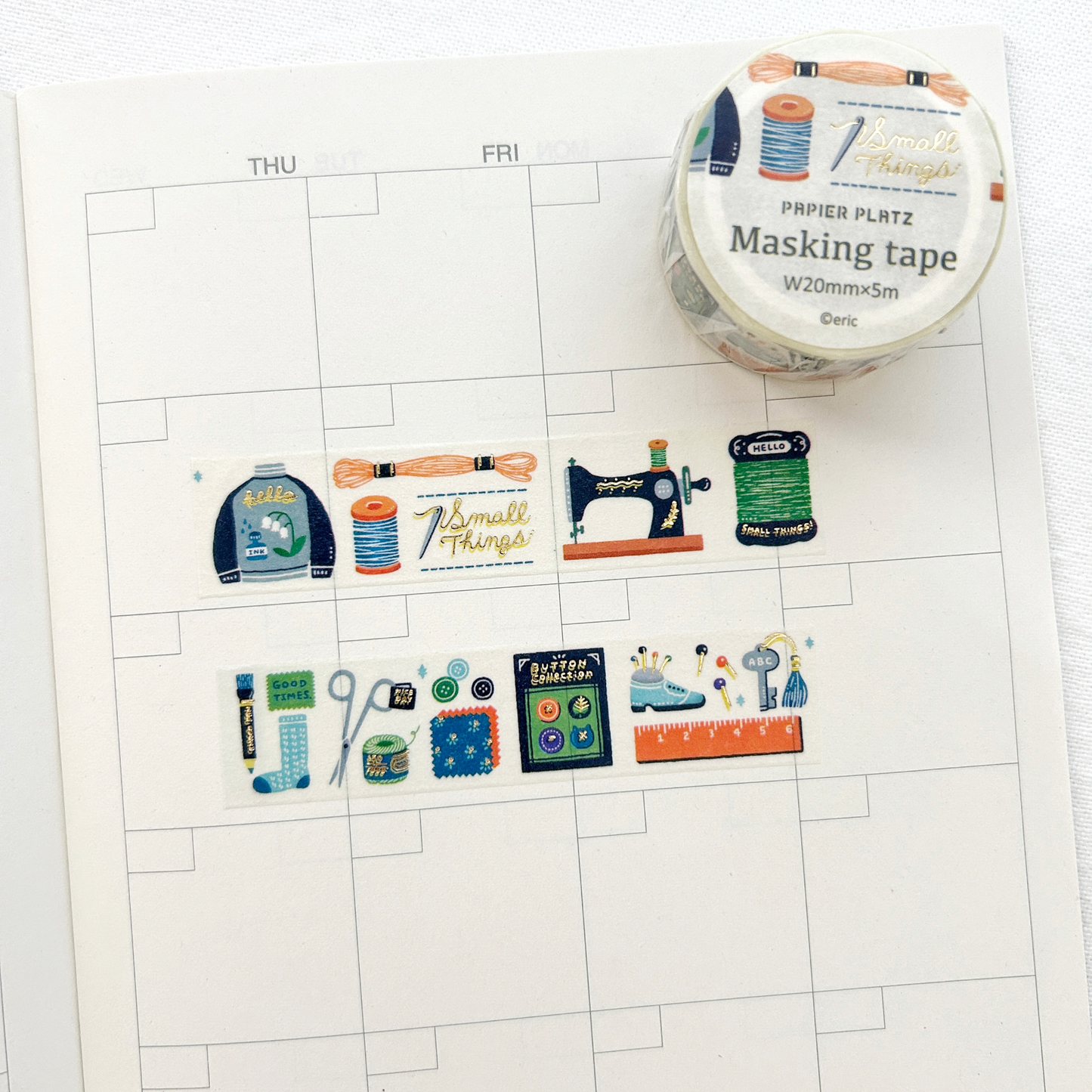 eric Washi Tape - Sewing, featuring charming illustrations of cozy scenes and favorite spots, perfect for journaling, scrapbooking, and adding a personal touch to crafts and stationery.