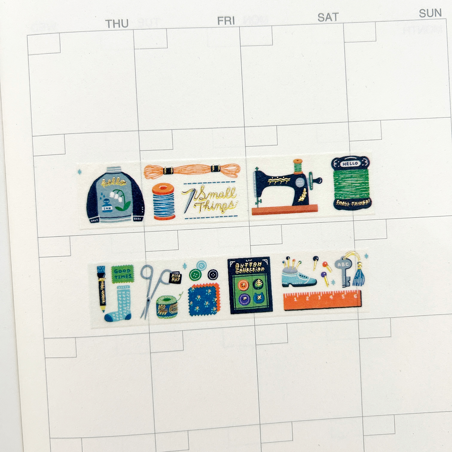 eric Washi Tape - Sewing, featuring charming illustrations of cozy scenes and favorite spots, perfect for journaling, scrapbooking, and adding a personal touch to crafts and stationery.