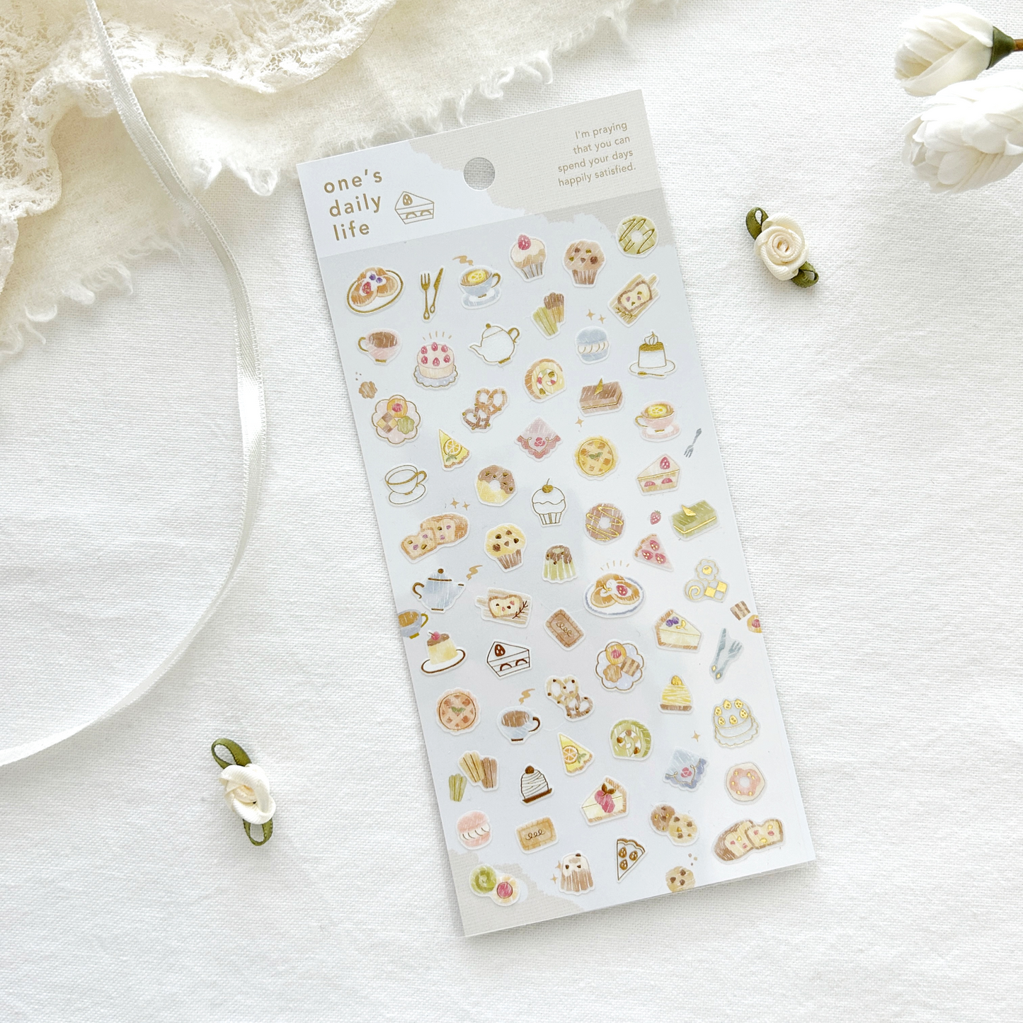 Mind Wave One's Daily Life Gold Foil Sticker – Sweets. Perfect for decorating planners, recipe journals, or treat-themed crafts, this sheet brings the joy of sweets to your daily life.