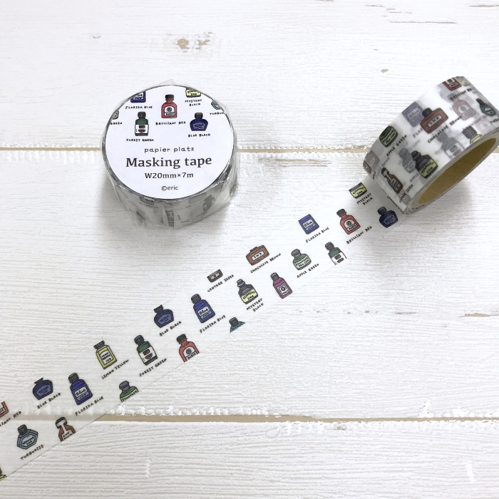 eric Washi Tape - Ink Bottles, decorative tape featuring charming illustrations of cozy scenes and favorite spots, perfect for journaling, scrapbooking, and adding a personal touch to crafts and stationery.