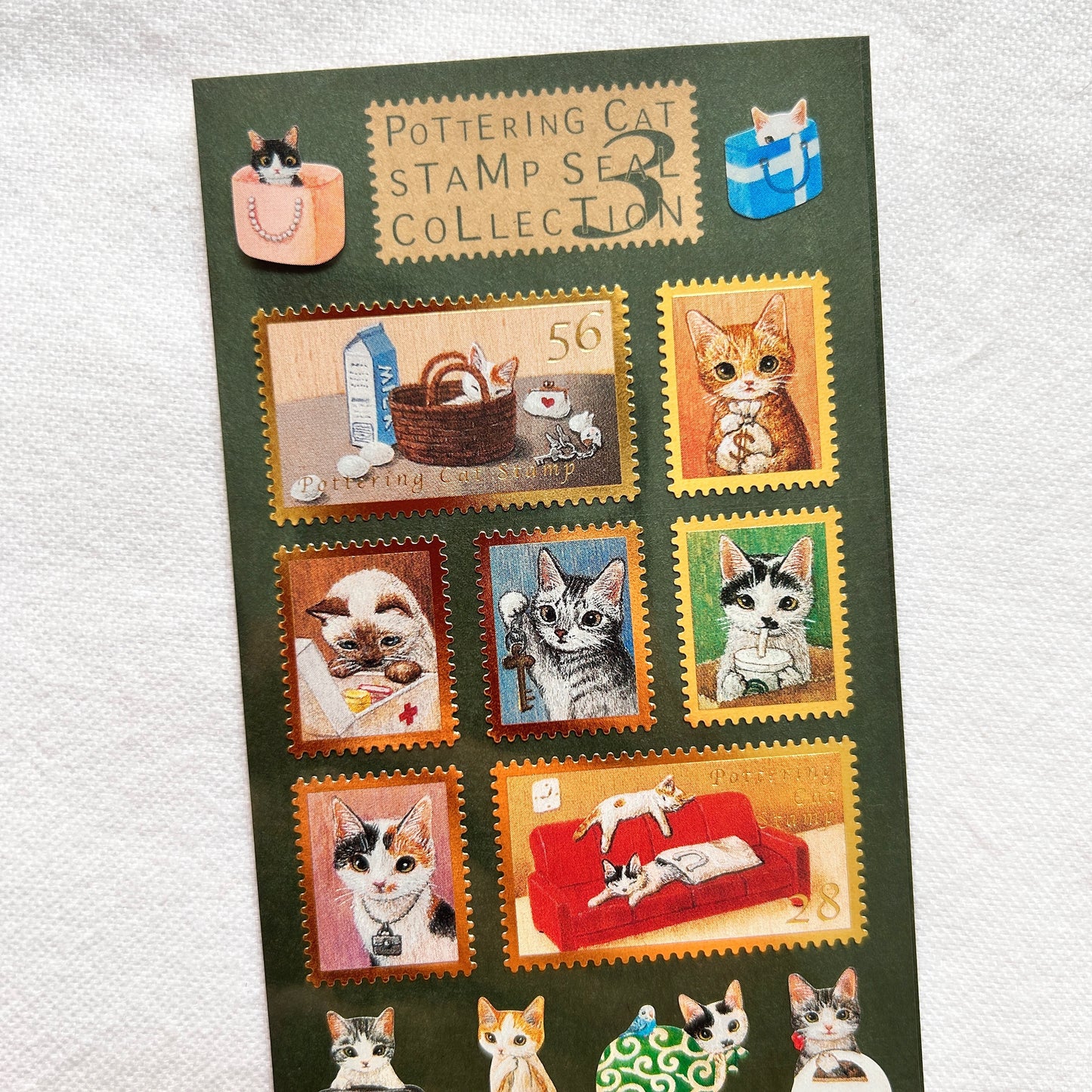 Pottering Cat Stamp Style Sticker - Collection 3