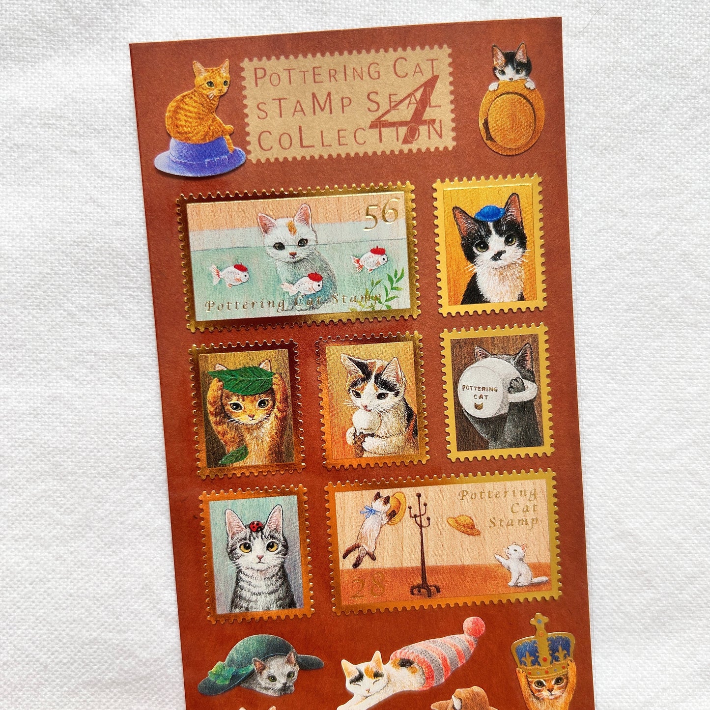 Pottering Cat Stamp Style Sticker - Collection 4