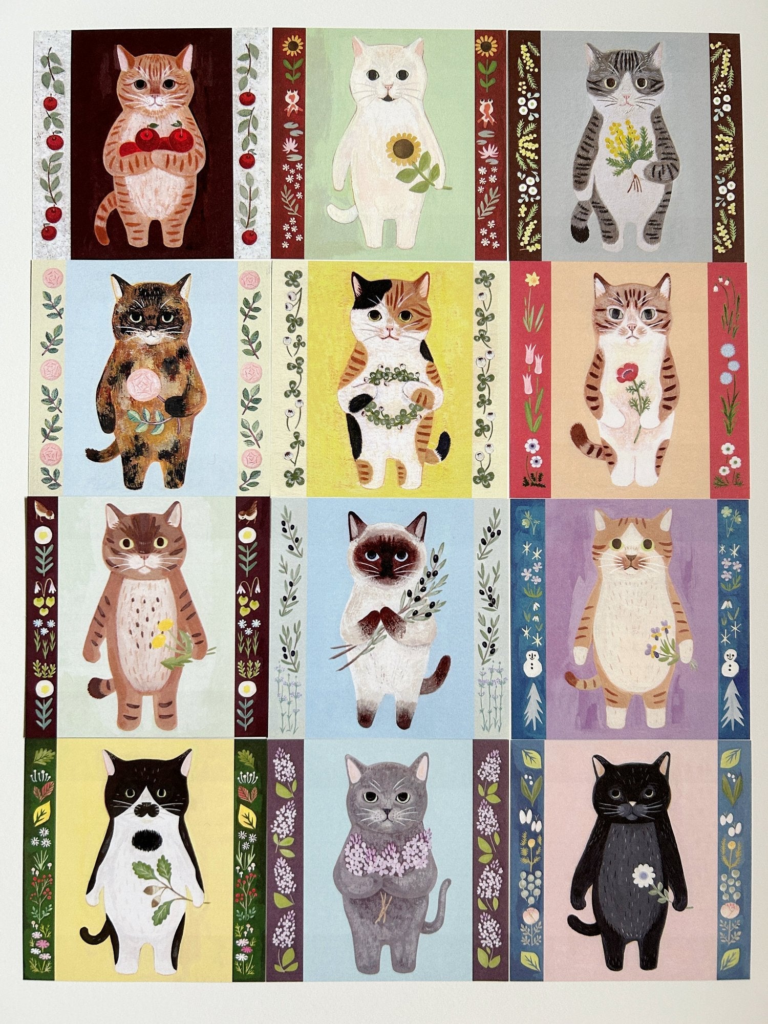 4Legs Cats memo paper set A, featuring cute cat illustrations in various poses, Japanese stationery perfect for cat lovers to add a fun touch to notes, planners, and journals.
