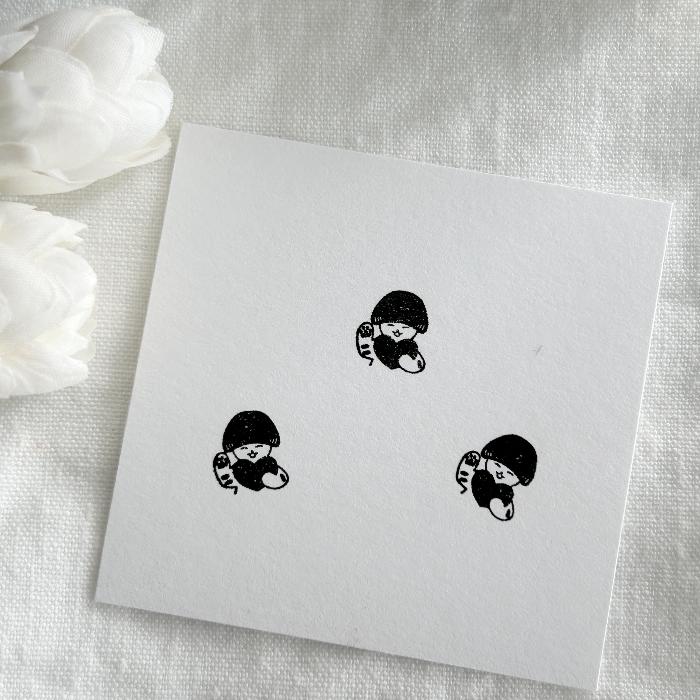 4Legs mini rubber stamp titled 'Mushroom Cat Big Love,' featuring an adorable cat with a mushroom cap, Japanese stationery ideal for adding cute, whimsical designs to planners, journals, and crafts.