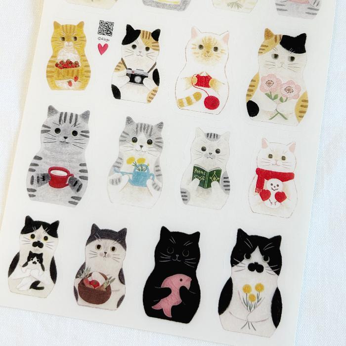 4Legs sticker sheet titled 'Cat Matryoshka,' featuring adorable cat illustrations inspired by matryoshka dolls, Japanese stationery ideal for decorating planners, journals, and crafts.