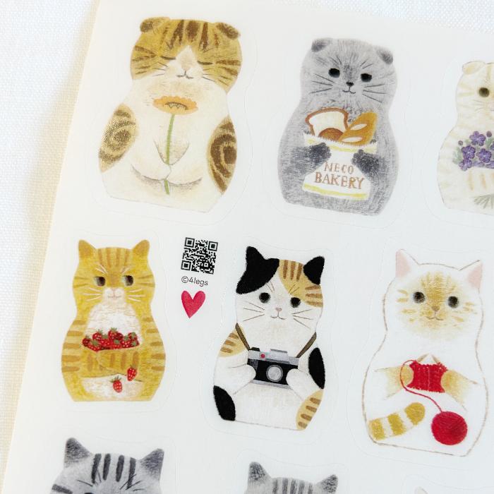 4Legs sticker sheet titled 'Cat Matryoshka,' featuring adorable cat illustrations inspired by matryoshka dolls, Japanese stationery ideal for decorating planners, journals, and crafts.