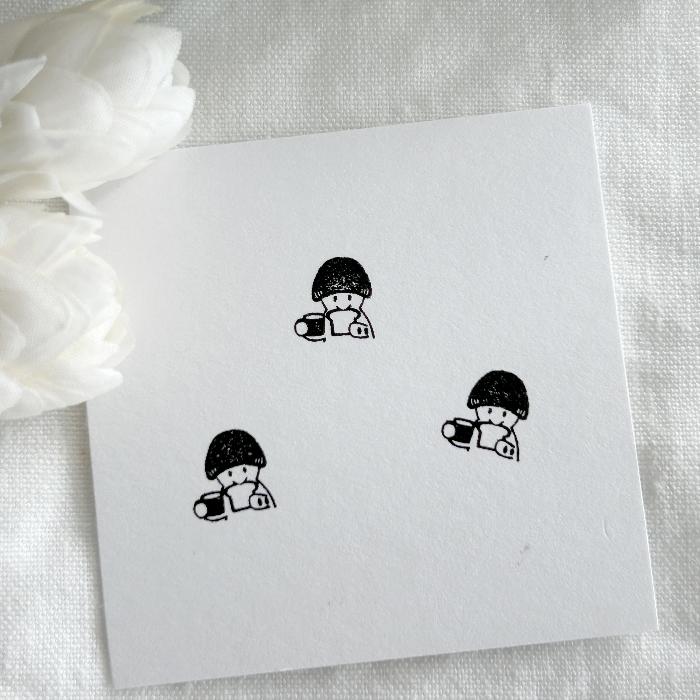 4Legs mini rubber stamp titled 'Mushroom Cat Breakfast,' featuring a cute cat with a mushroom cap having a toast and coffee breakfast, Japanese stationery perfect for adding whimsical touches to planners, journals, and crafts.