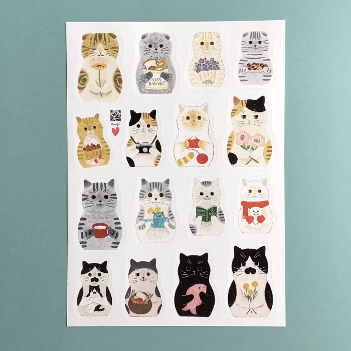 4Legs sticker sheet titled 'Cat Matryoshka,' featuring adorable cat illustrations inspired by matryoshka dolls, Japanese stationery ideal for decorating planners, journals, and crafts.