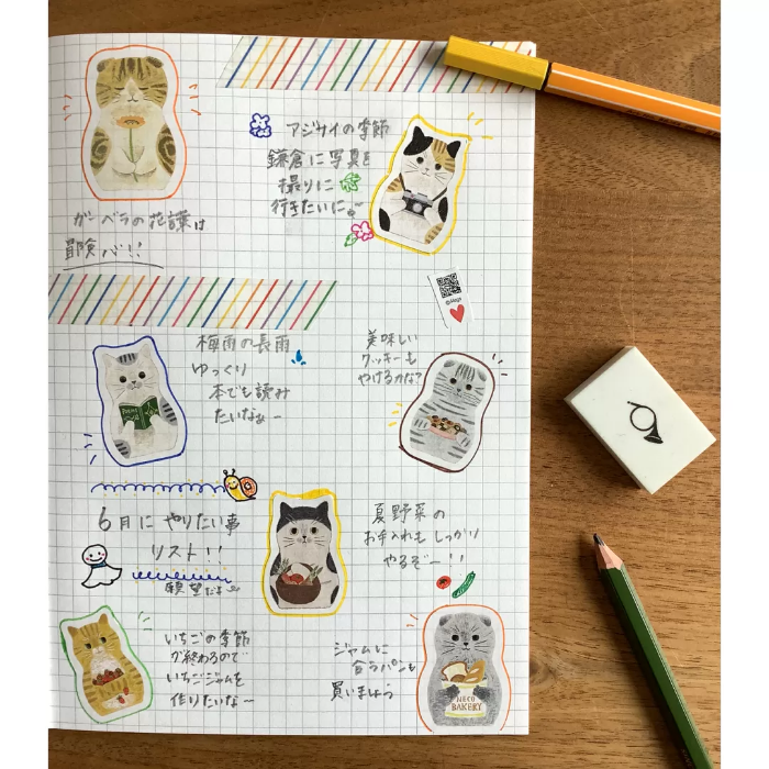 4Legs sticker sheet titled 'Cat Matryoshka,' featuring adorable cat illustrations inspired by matryoshka dolls, Japanese stationery ideal for decorating planners, journals, and crafts.