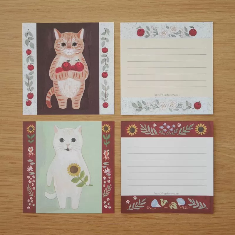 4Legs Cats memo paper set A, featuring cute cat illustrations in various poses, Japanese stationery perfect for cat lovers to add a fun touch to notes, planners, and journals.