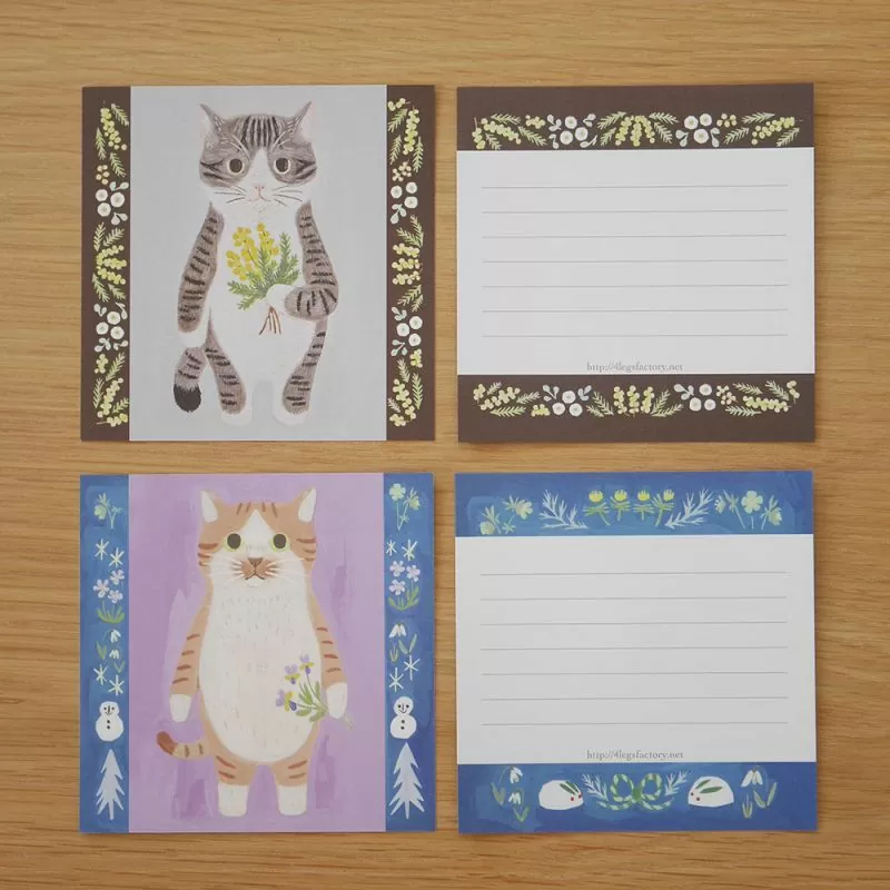 4Legs Cats memo paper set A, featuring cute cat illustrations in various poses, Japanese stationery perfect for cat lovers to add a fun touch to notes, planners, and journals.