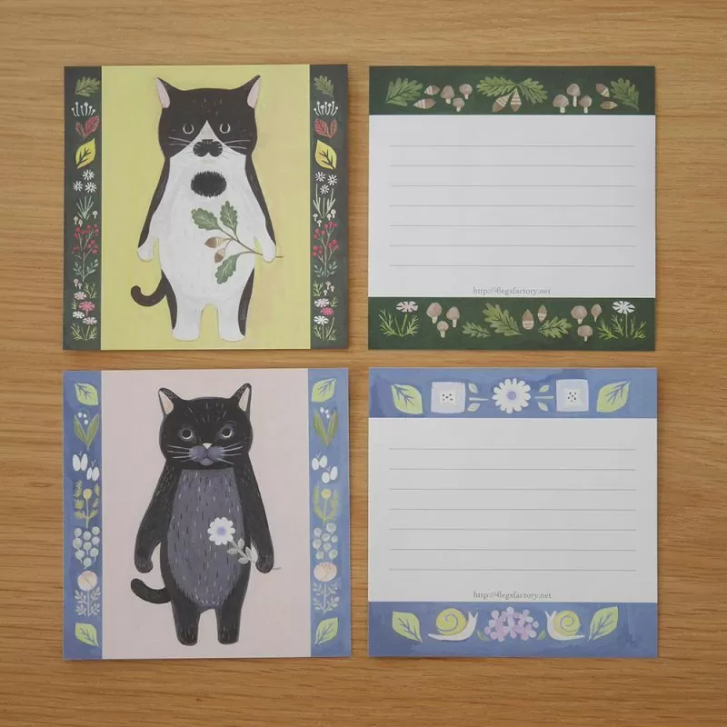 4Legs Cats memo paper set A, featuring cute cat illustrations in various poses, Japanese stationery perfect for cat lovers to add a fun touch to notes, planners, and journals.