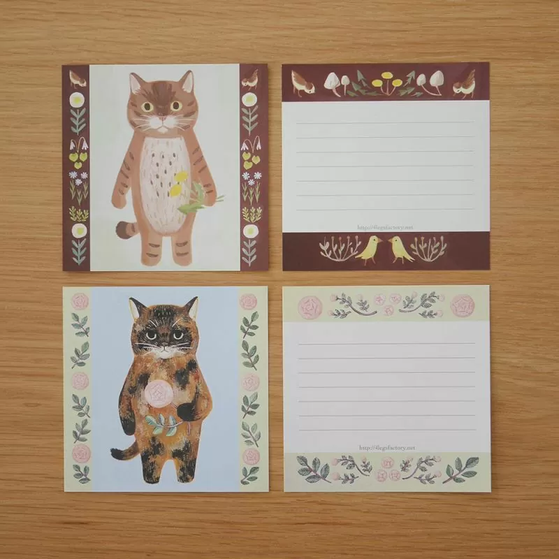 4Legs Cats memo paper set A, featuring cute cat illustrations in various poses, Japanese stationery perfect for cat lovers to add a fun touch to notes, planners, and journals.