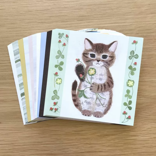 4Legs Cats memo paper set A, featuring cute cat illustrations in various poses, Japanese stationery perfect for cat lovers to add a fun touch to notes, planners, and journals.