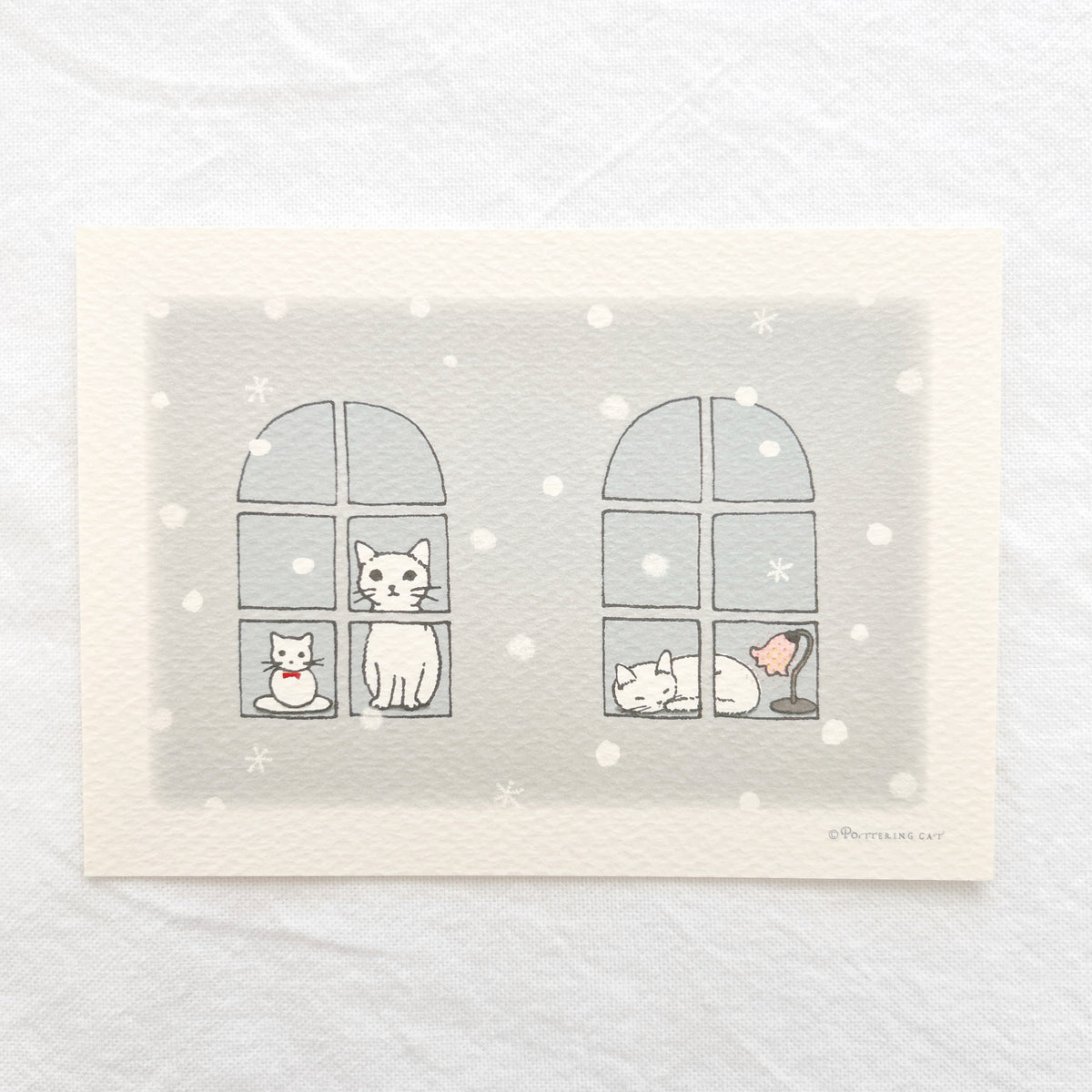 Pottering Cat Postcard - Snow