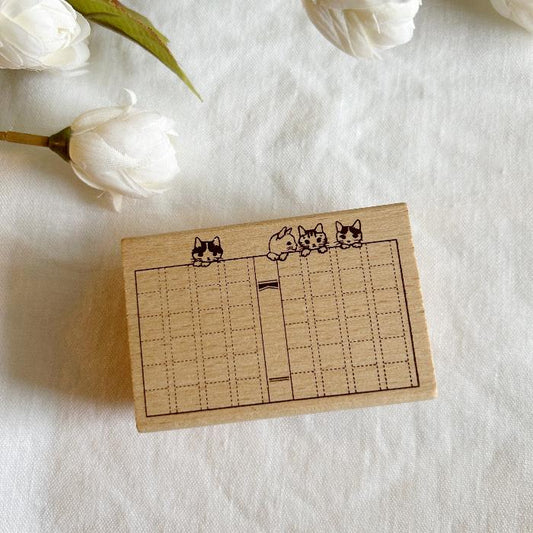 Pottering Cat rubber stamp titled 'Thesis Paper' featuring adorable cats peeking over a book, Japanese stationery perfect for marking completed projects or successes in planners, journals, and crafts.