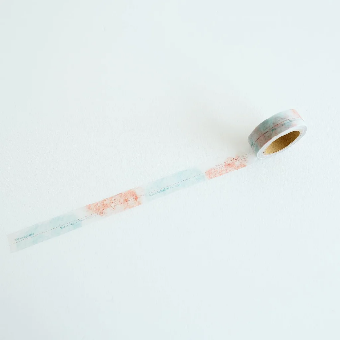 YOHAKU washi tape titled 'Sunlight' (Y-101) with watercolor-style soft blues and orange tones, perfect for adding a serene, artistic touch to journaling, scrapbooking, and crafts.
