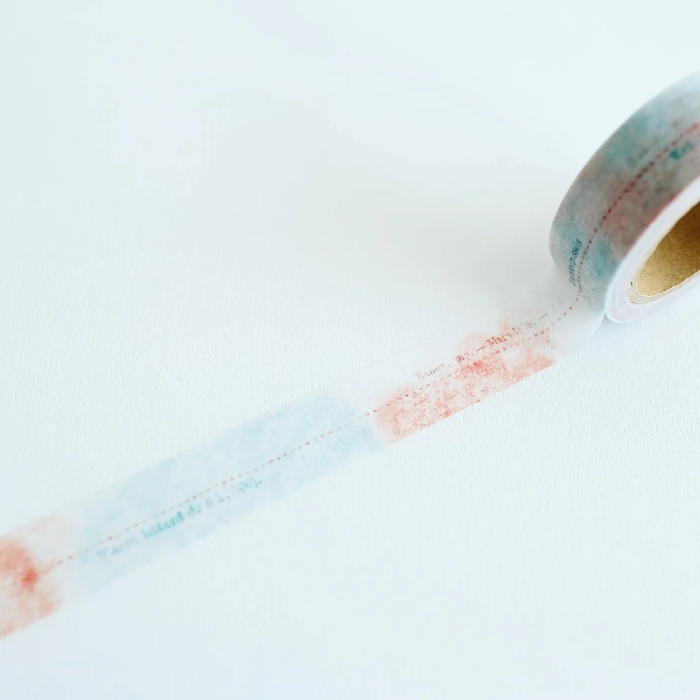 YOHAKU washi tape titled 'Sunlight' (Y-101) with watercolor-style soft blues and orange tones, perfect for adding a serene, artistic touch to journaling, scrapbooking, and crafts.