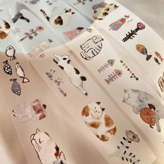 Pion matte PET tape titled 'Cat Girl,' featuring adorable illustrations of playful cat-themed designs, Japanese stationery perfect for adding a whimsical touch to planners, journals, and crafts.