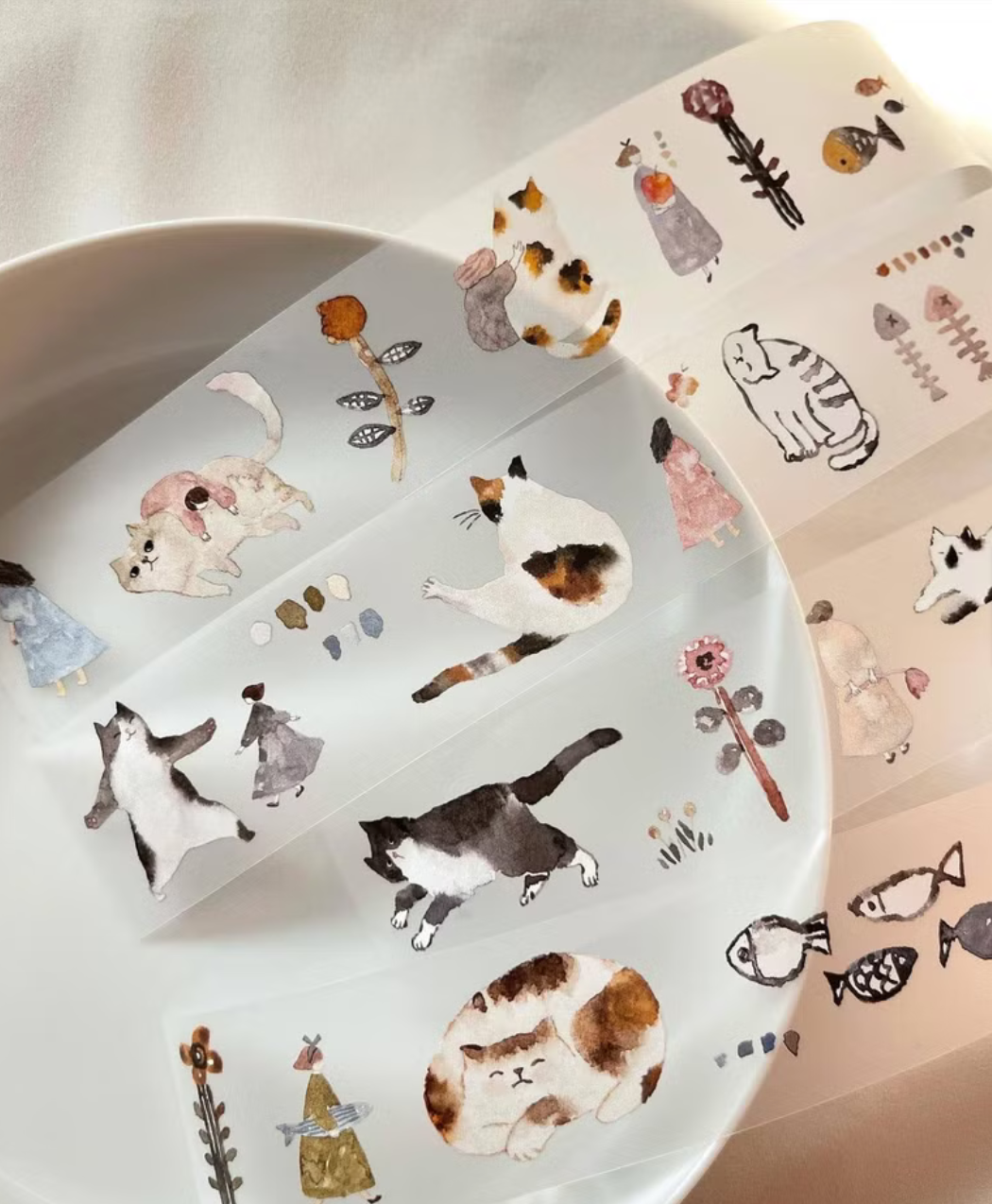 Pion matte PET tape titled 'Cat Girl,' featuring adorable illustrations of playful cat-themed designs, Japanese stationery perfect for adding a whimsical touch to planners, journals, and crafts.