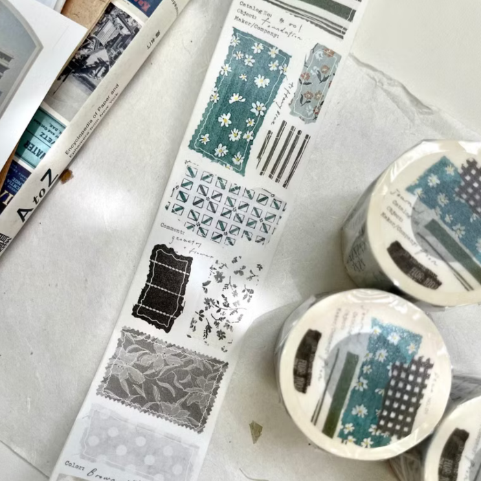 Pion kiss-cut washi tape titled 'Cloth,' featuring intricate patterns and textures resembling fabric designs, Japanese stationery perfect for adding a stylish and creative touch to planners, journals, and crafts.