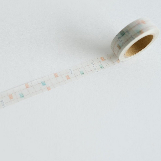 YOHAKU washi tape titled 'Hilsagari' (Y-102), featuring minimalist, nature-inspired grid patterns in earthy tones, Japanese stationery ideal for adding a serene, organic touch to planners, journals, and crafts.