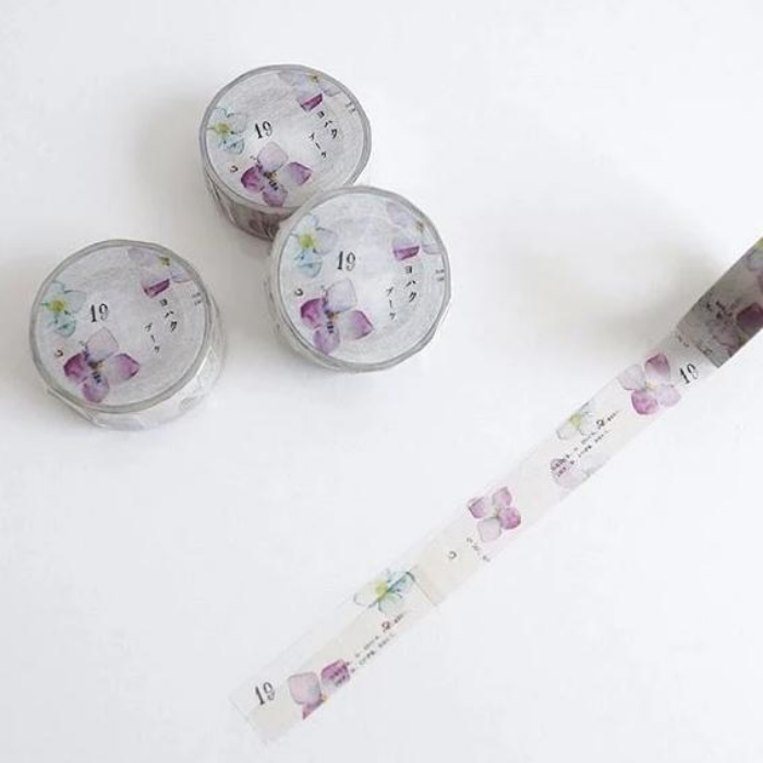 YOHAKU washi tape titled 'Bouquet' (Y-037), featuring delicate floral bouquet designs in soft, vintage-inspired colors, Japanese stationery perfect for adding an elegant, botanical touch to planners, journals, and crafts.