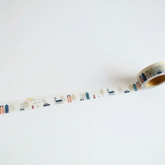 YOHAKU washi tape titled 'Solo Travel' (Y-137), featuring whimsical illustrations of travel scenes in vibrant colors, Japanese stationery ideal for adding a fun, adventurous touch to planners, journals, and crafts.