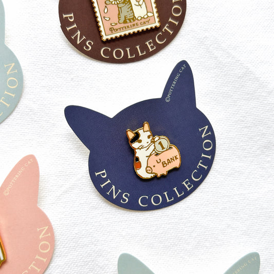 Pottering Cat Enamel Pin - Piggy Bank