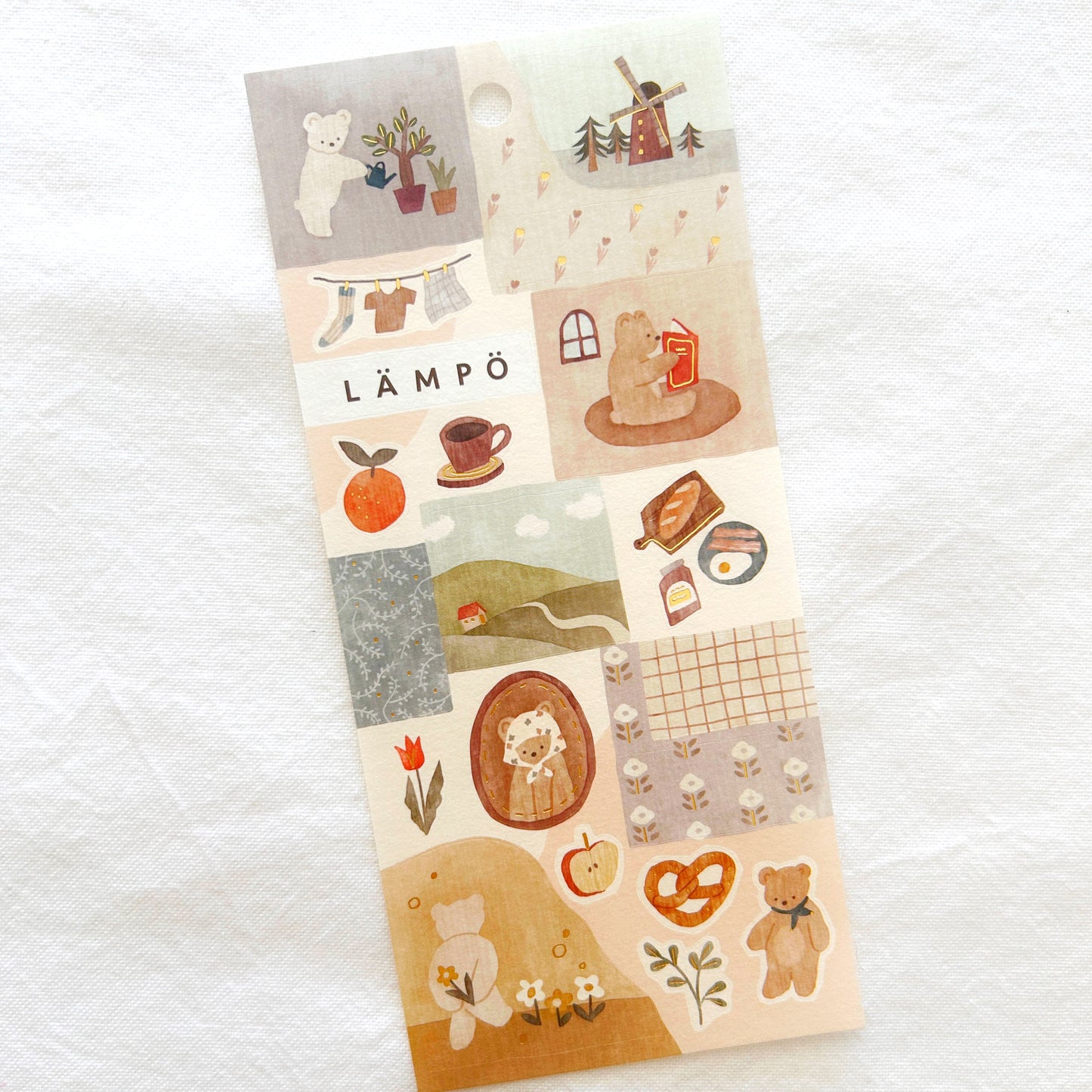 Sticker sheet with various illustrations of cute kawaii bears