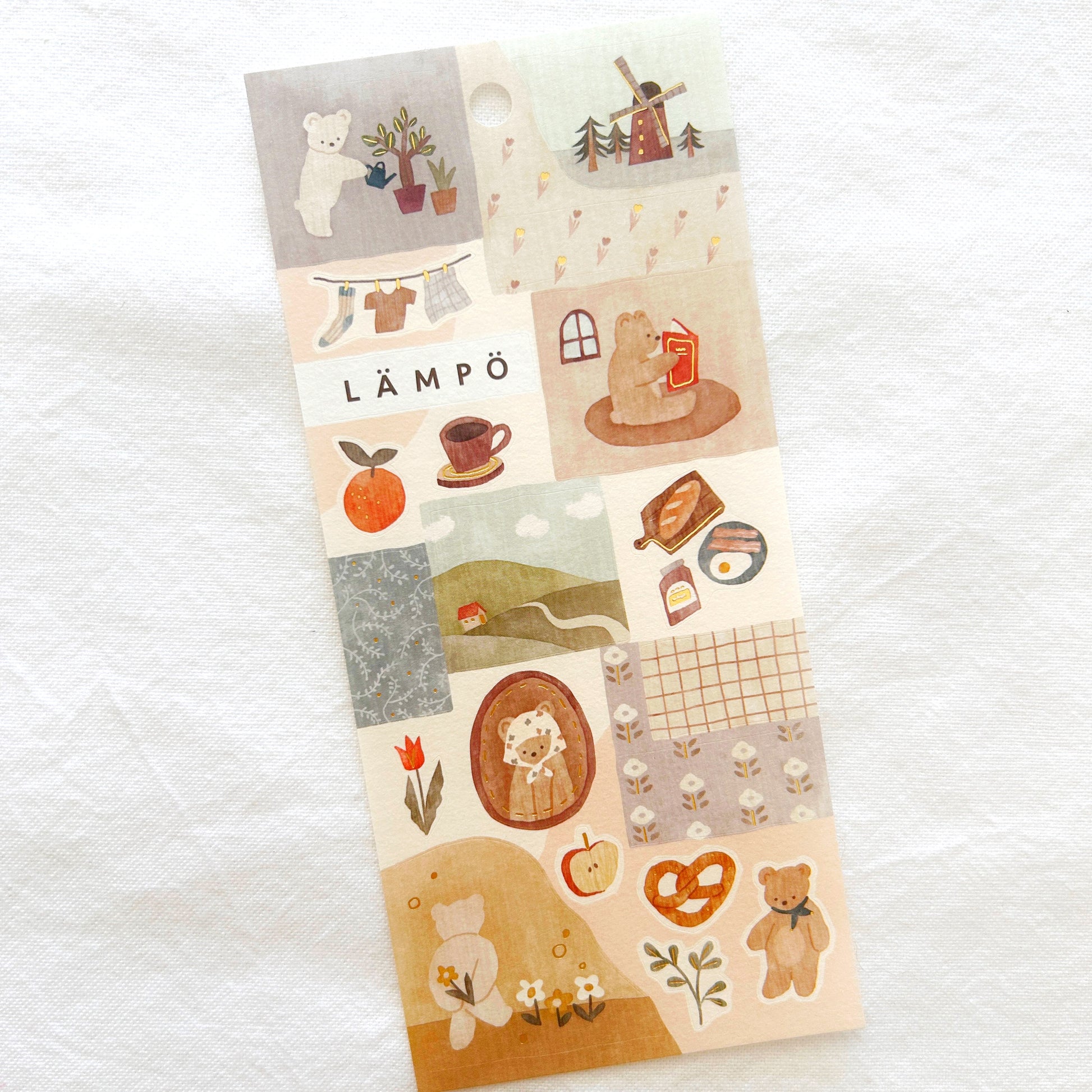 Sticker sheet with various illustrations of cute kawaii bears