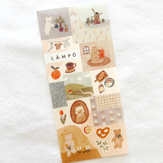 Sticker sheet with various illustrations of cute kawaii bears