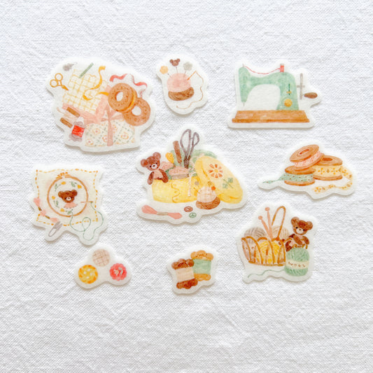 Papier Platz Gold Foil Flake Sticker - Bear and Sewing (53-030)