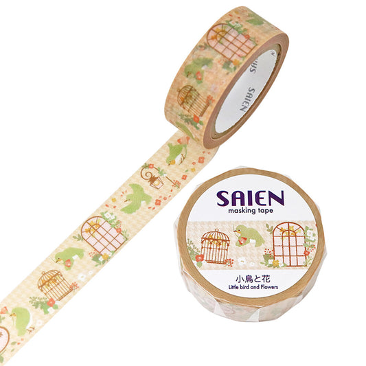 Washi tape featuring a whimsical bird, bird cage and street lamp