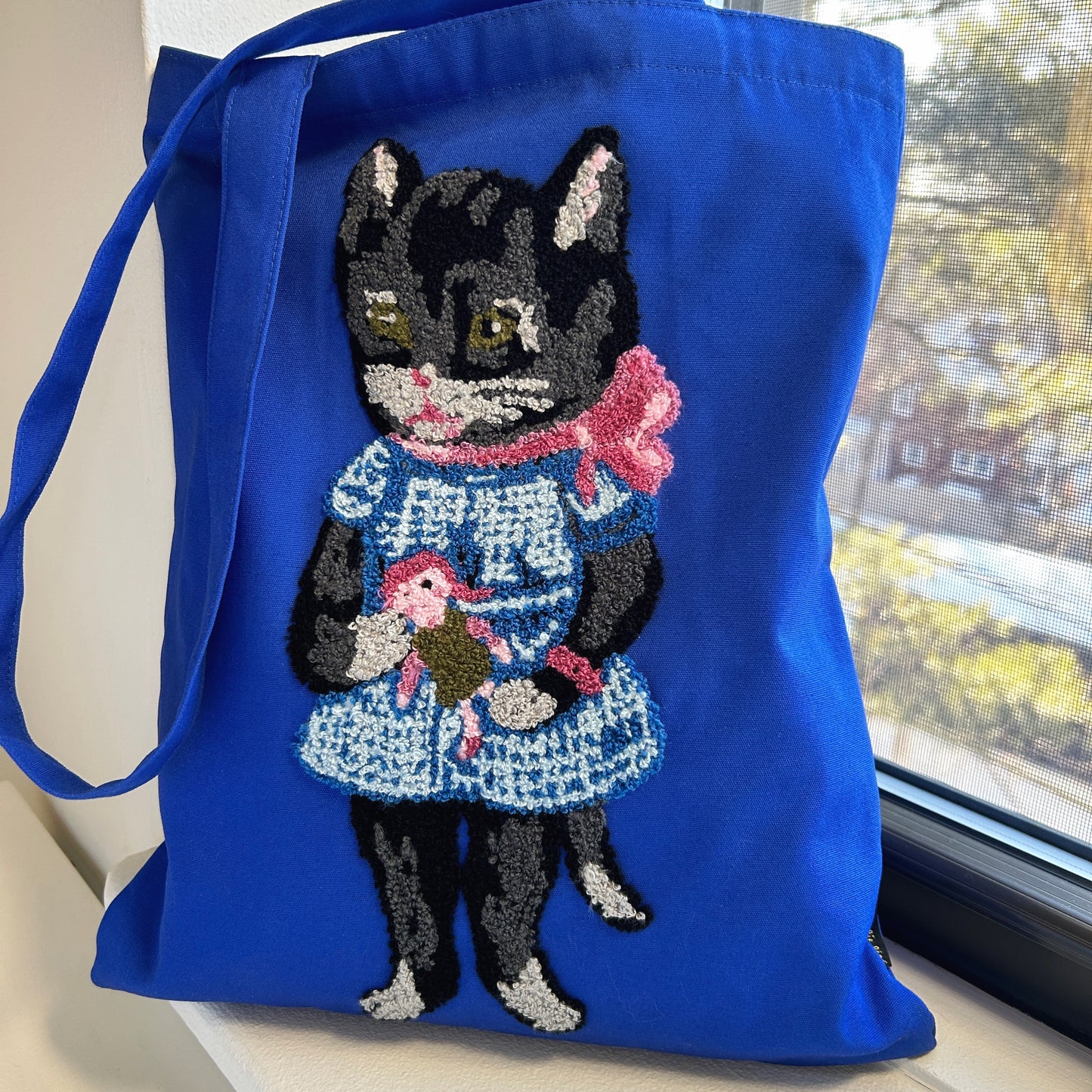 Nathalie Lété Embroidered Tote Bag - Black Cat Blue Bag