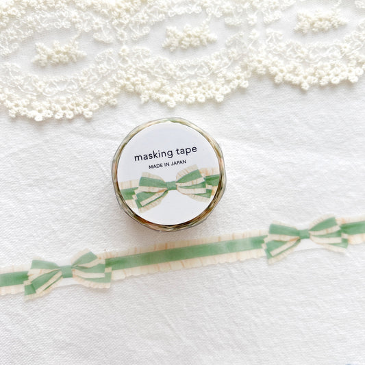 Mind Wave Die-Cut Ribbon Bow Washi Tape - Ruffle Green