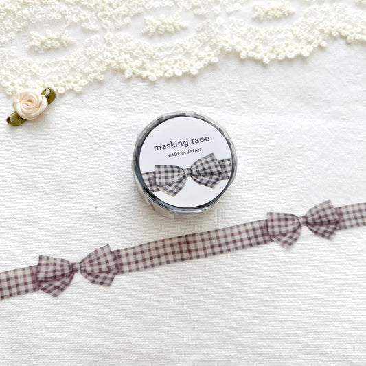 Mind Wave Die-Cut Ribbon Bow Washi Tape - Gingham Grey