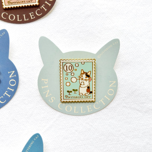 Pottering Cat Enamel Pin - Blowing Bubbles