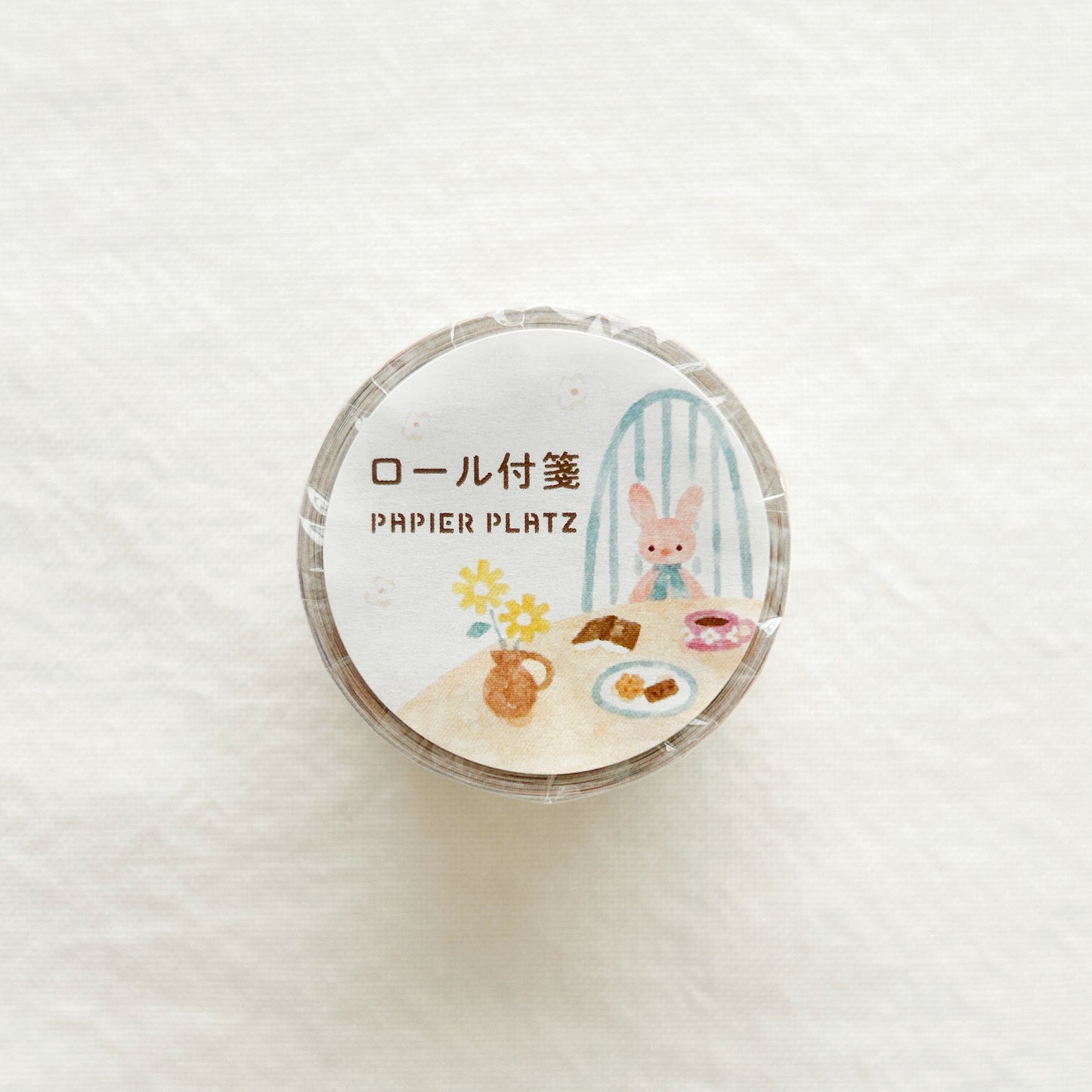 Rolled sticky notes with a bunny and cafe illustrations