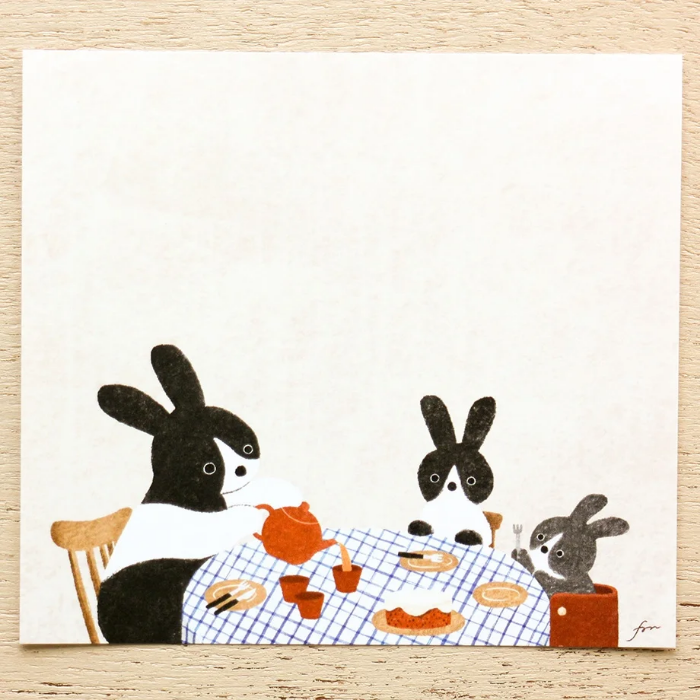 Mariko Fukuoka memo pad titled 'Tea Time,' featuring charming tea-themed illustrations with teacups, desserts, and cozy accents, Japanese stationery ideal for note-taking and decorating planners or journals.