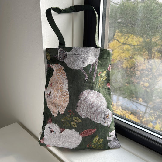 Matsuo Miyuki Woven Cat Tote Bag - Cat & Leaf
