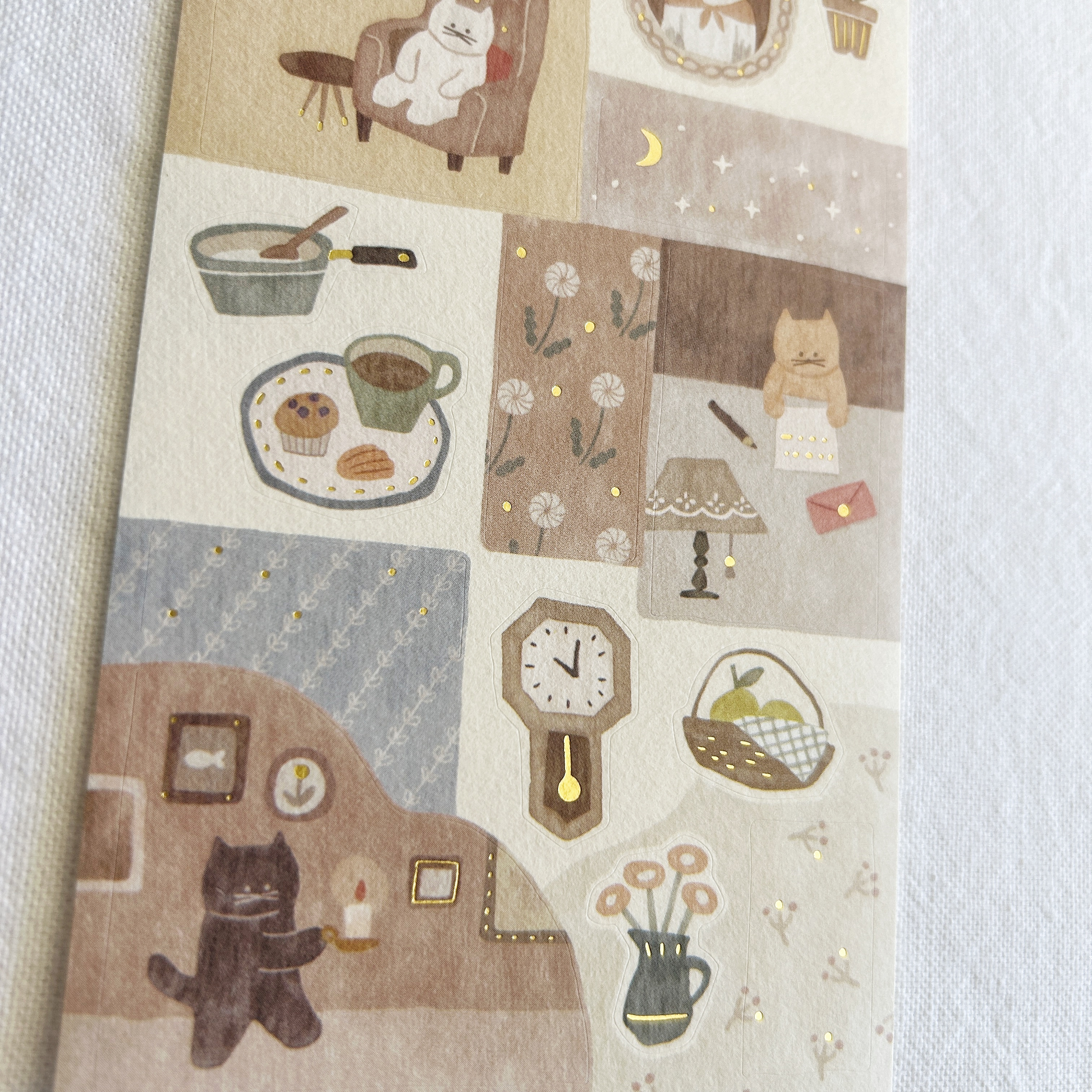 Mind Wave Lampo - Cat and Night sticker sheet. Ideal for decorating journals, planners, scrapbooks, and letters, these stickers add a touch of nighttime charm and feline enchantment to any project.