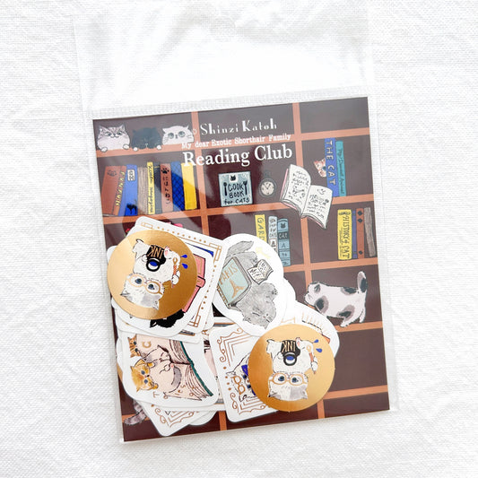 Shinzi Katoh Flake Stickers - Cats Reading Club